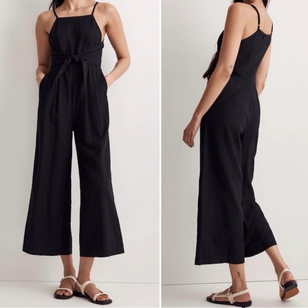 Madewell Black Spaghetti Strap Jumpsuit with Wide-Leg Pants